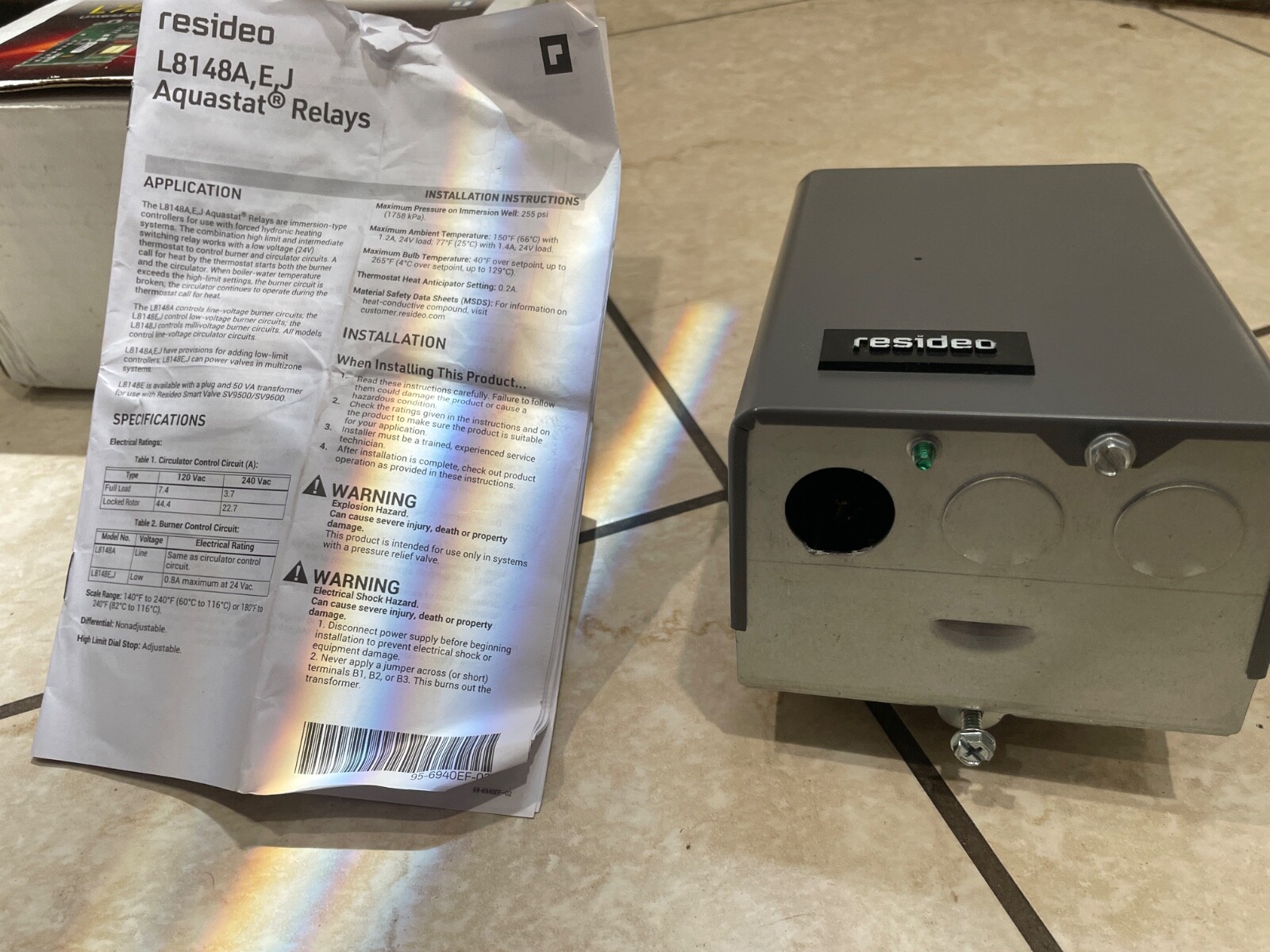 RESIDEO AQUASTAT MODEL NUMBER: L8148J1009