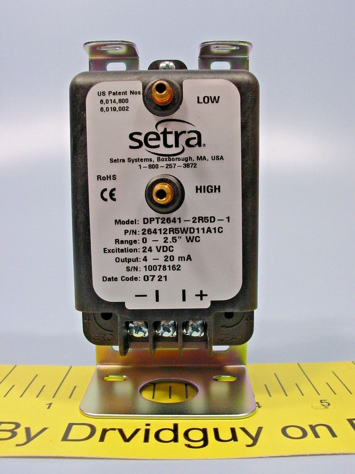 Setra DPT2641-2R5D-1 Very Low Differential Pressure Transducer; 26412R5WD11A1C