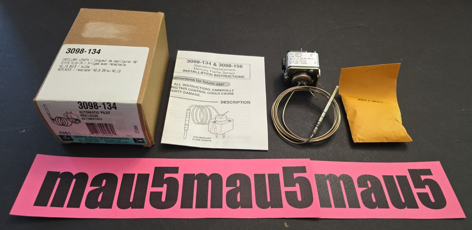 White Rodgers 3098-134 Automatic Pilot 48″ Capillary 3 Pin Plug In # 19 Bulb
