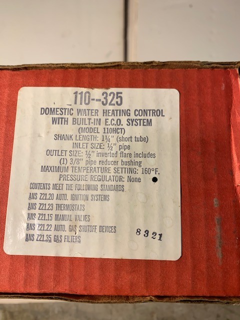 Robert Shaw – New in Box – 110-325 Domestic Water Heating Control E.C.O. System