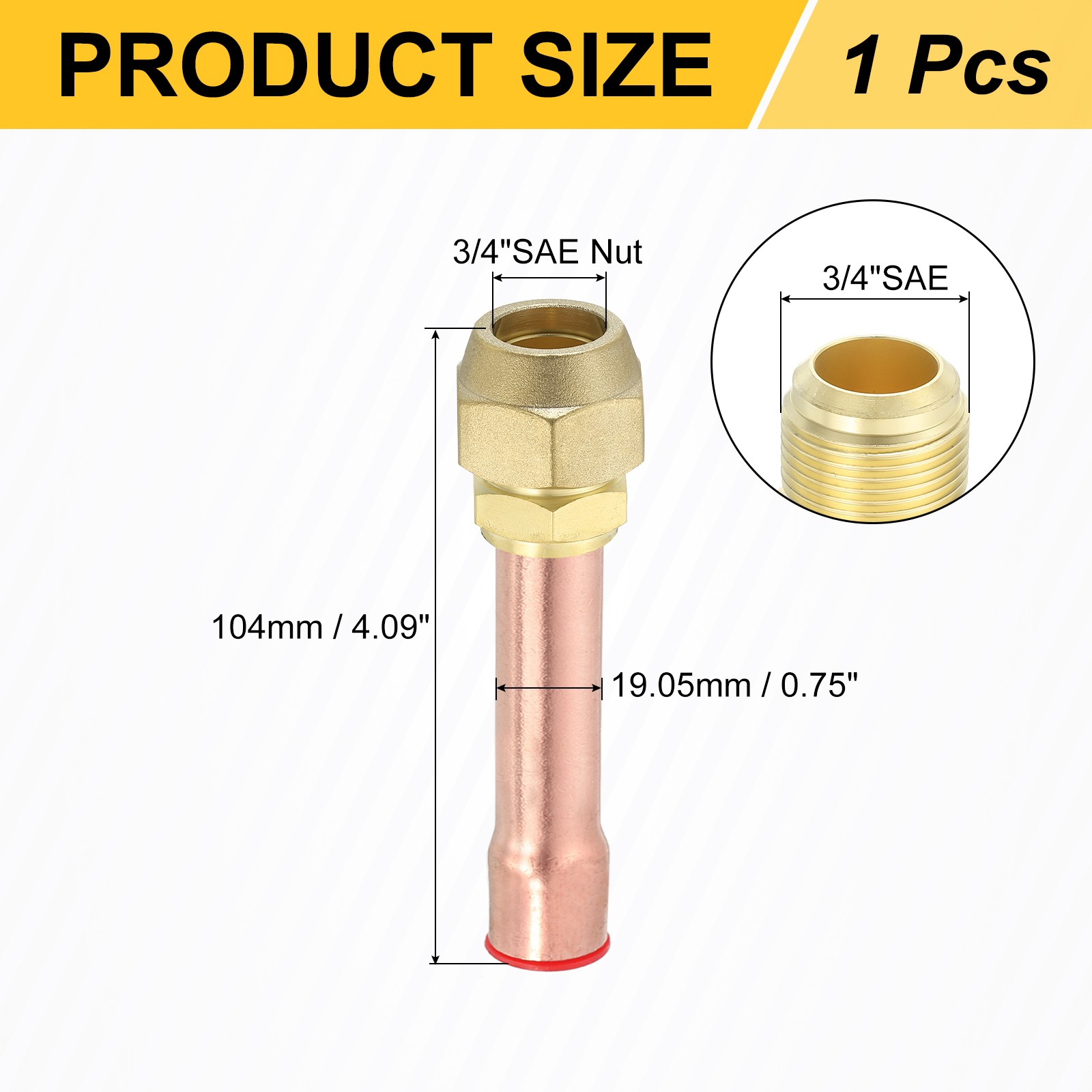 Brass Pipe Fitting 3/4″SAE x 3/4″ OD Flare Adapter with Copper Tube
