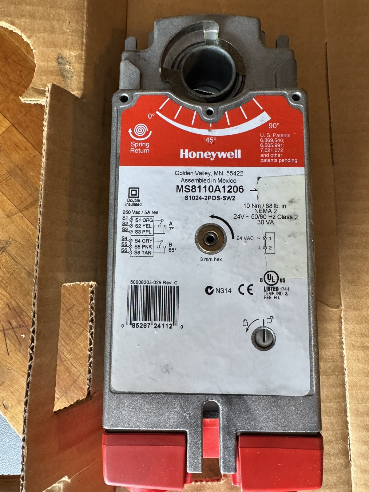 Honeywell MS8110A1206 ￼ Direct Coupled Actuator 2 Pos 2AUX Switches 24 Vac ￼
