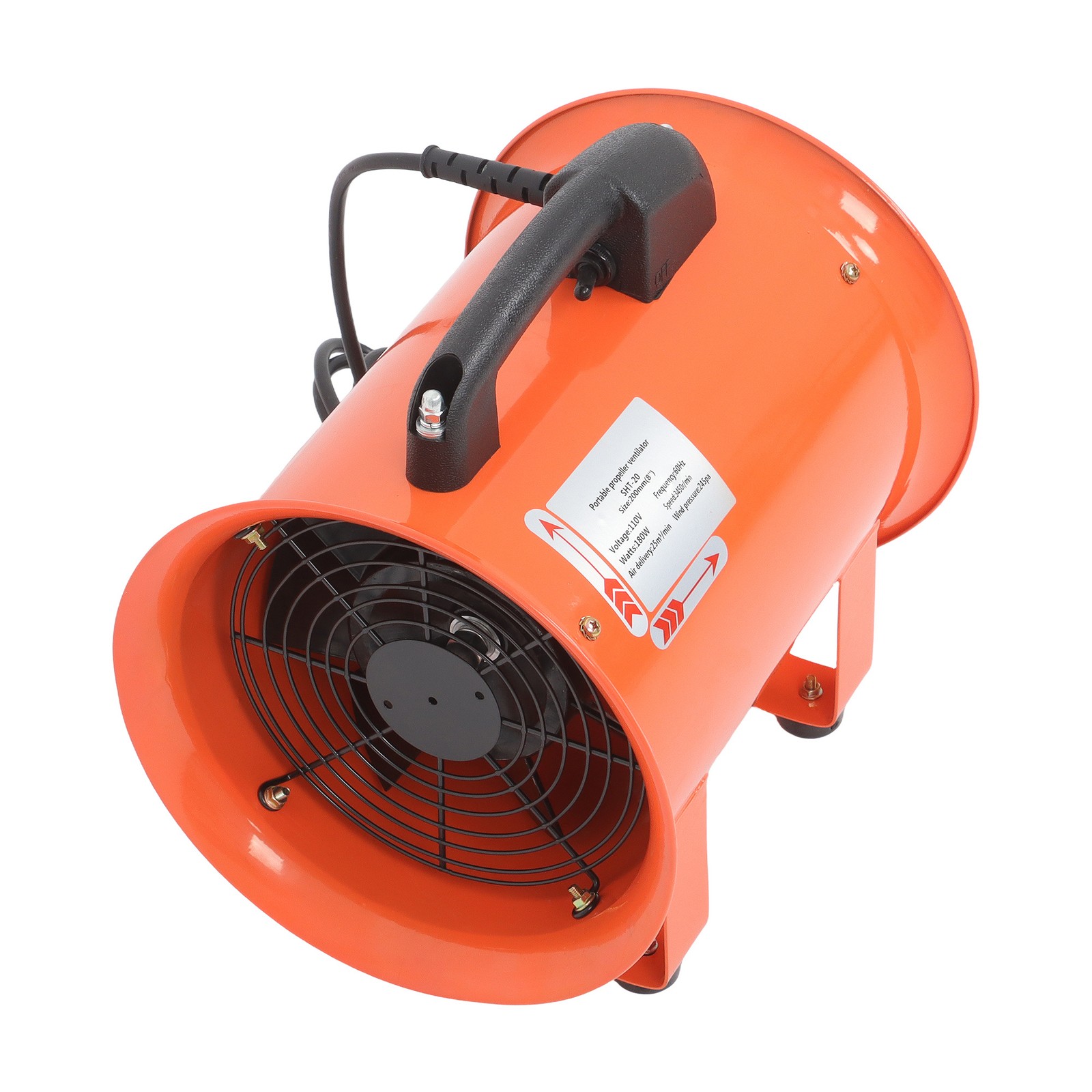 8 Inch Industrial Portable Blower Fan 16.4ft Duct Hose 180W 900CFM 3450RPM