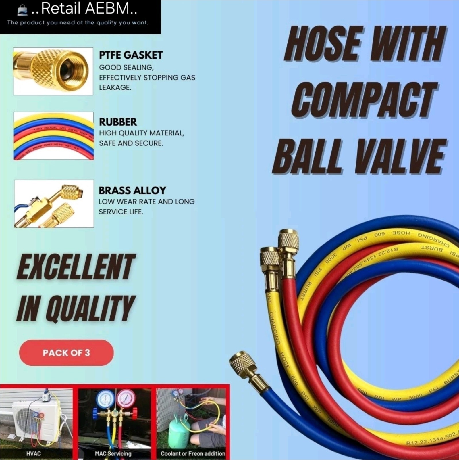 Gearionz 29986 Plus II 1/4″ Hose with Compact Ball Valve, 72″ (Pack of 3)