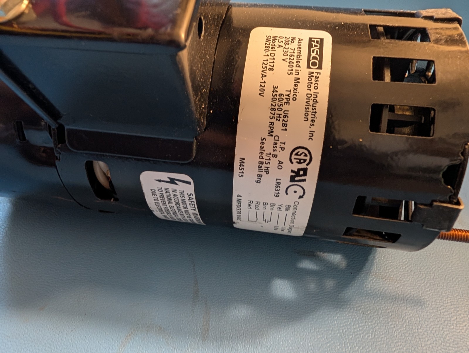 Fasco D1178 Motor, 1/15 Hp, Oem Replacement Brand: Carrier/Bdp Replacement For: