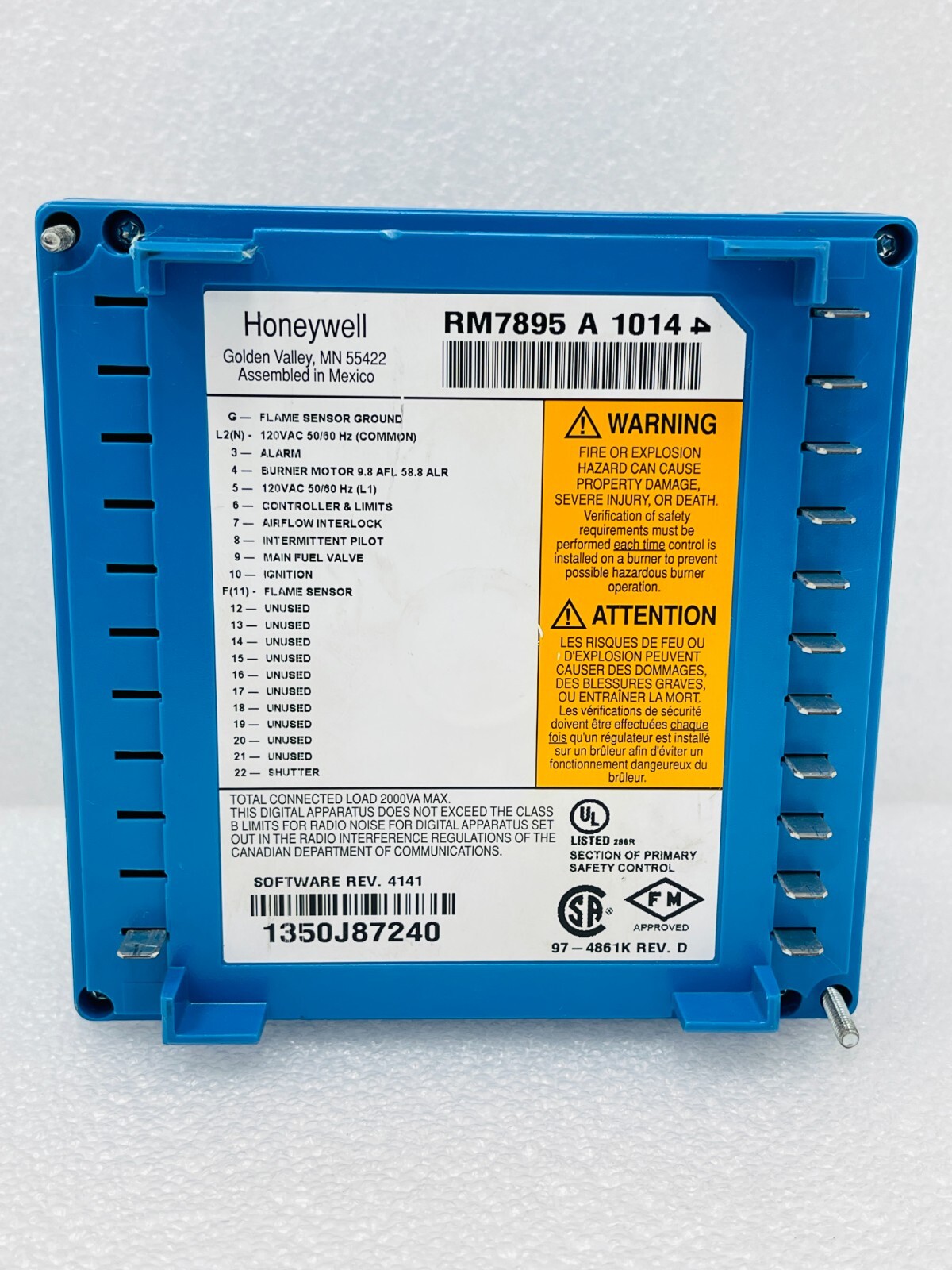 FOR PARTS – Honeywell RM7895A1014 Burner Control & ST7800A162 purge card 90S