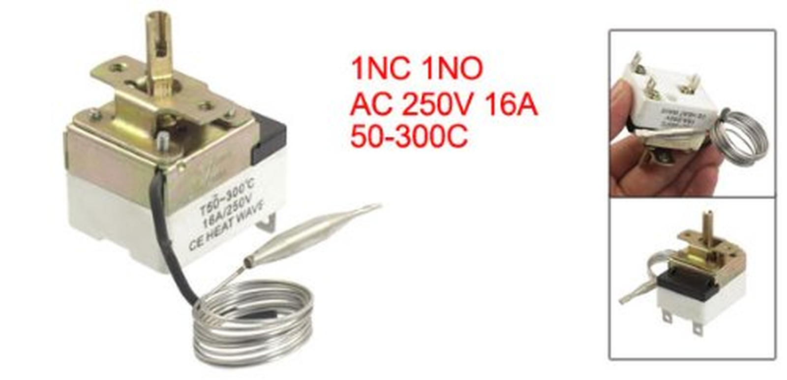 Uxcell 1NC 1NO AC 250 16A 50-300C Temperature Control Switch Capillary