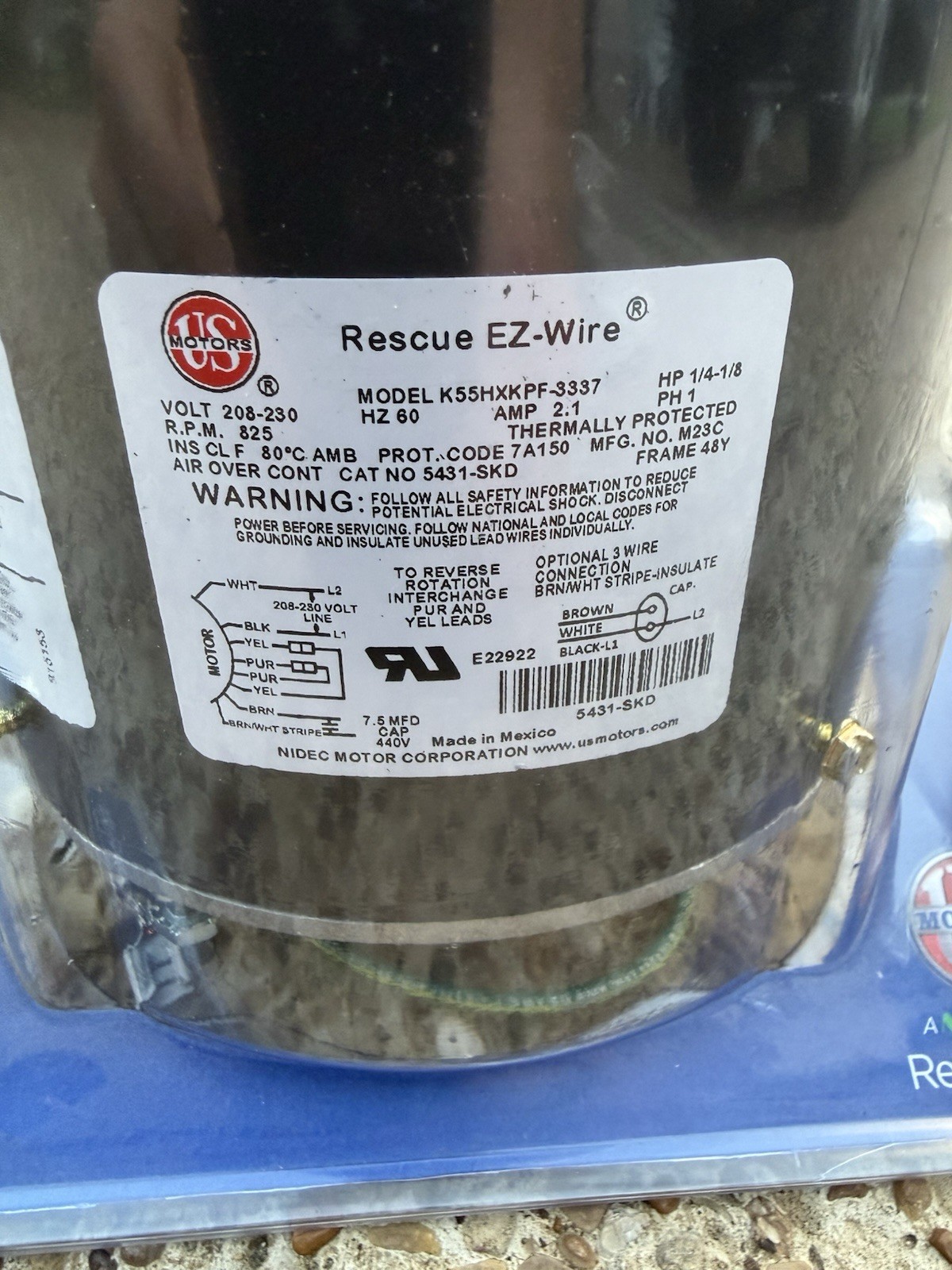 Rescue EZ-Wire 5431 Condenser Fan Motor 208-230V 2.1A Reversible