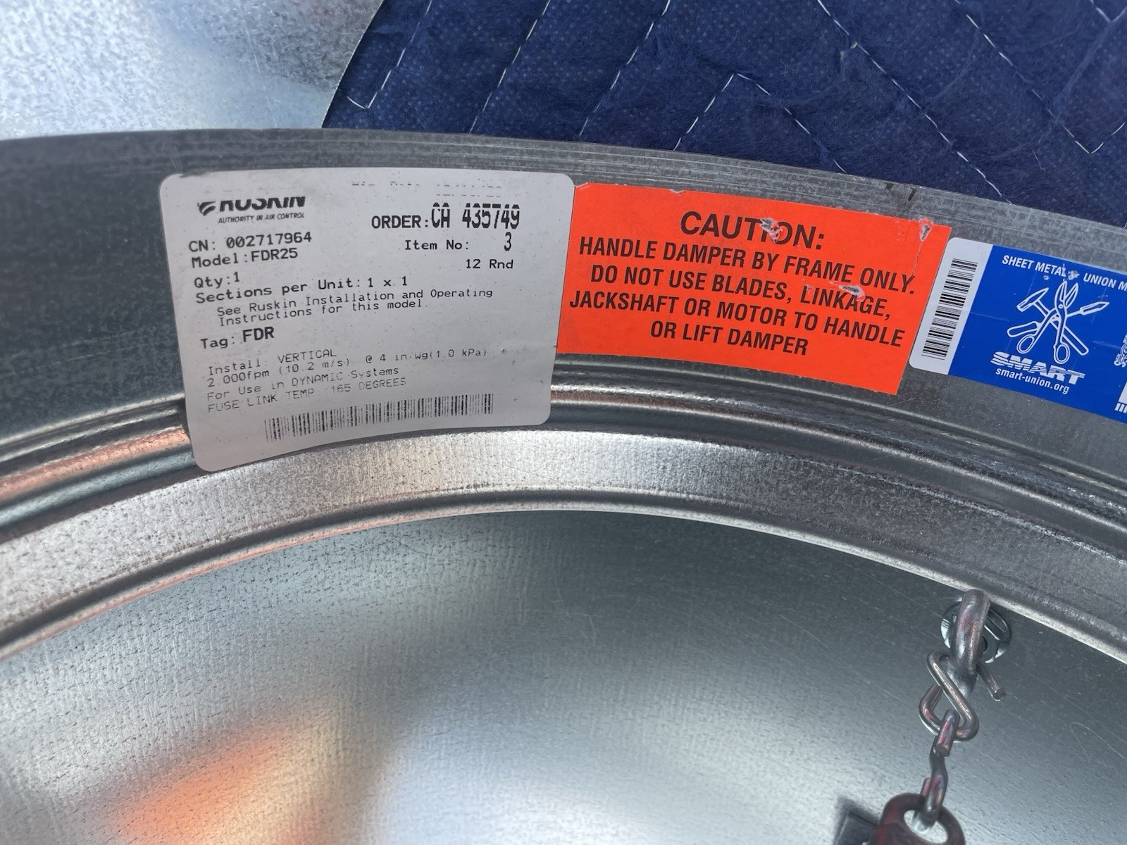 Ruskin FDR25 Galvanized Steel 12” Round Fire Damper – Dynamic Systems – New