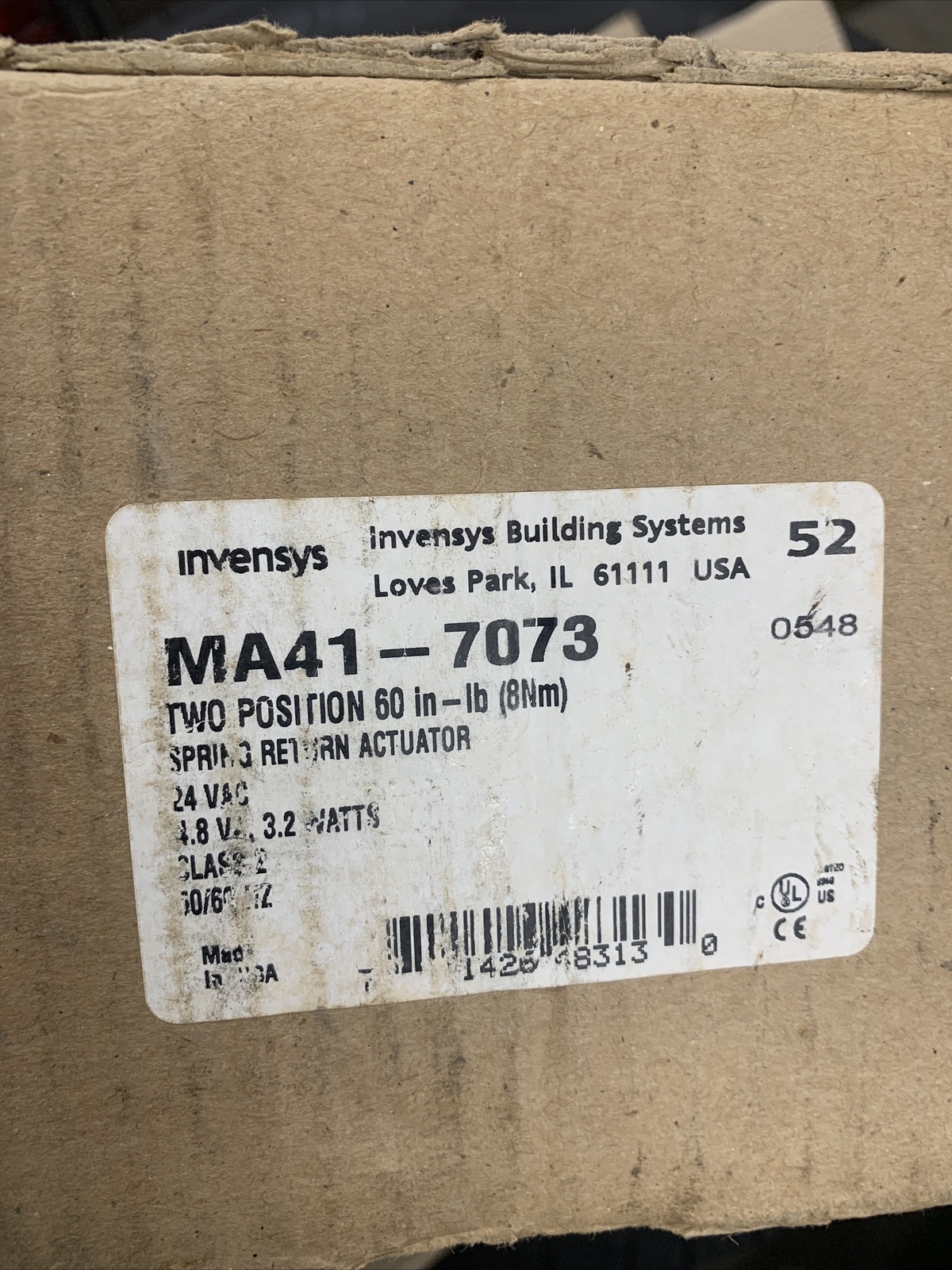MA41-7073 Two Position Actuator Invensys 60 In -lb