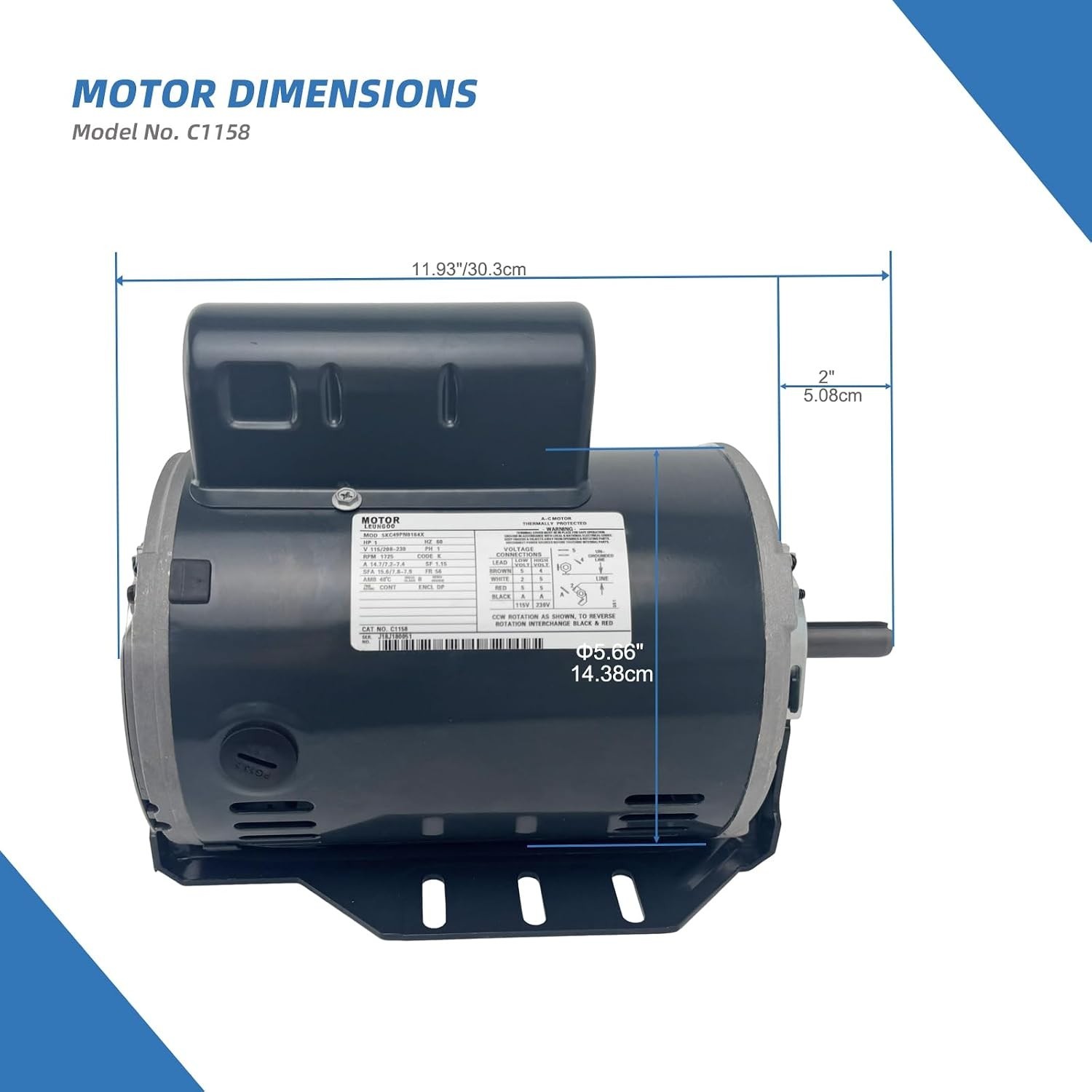 LEUNGOO C1158 Fan and Blower Motor Replace Marathon C1158 1 HP 1725RPM