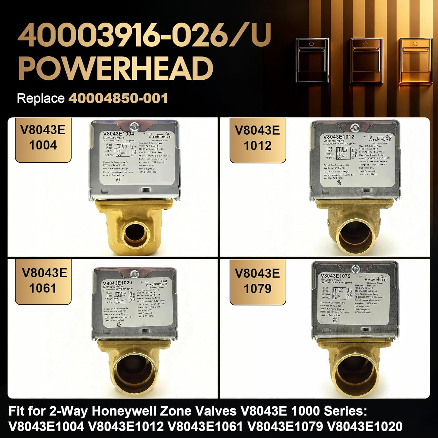 40004850-001 40003916-026 Zone Valve Powerhead Fit for Honeywell Zone Valves V80