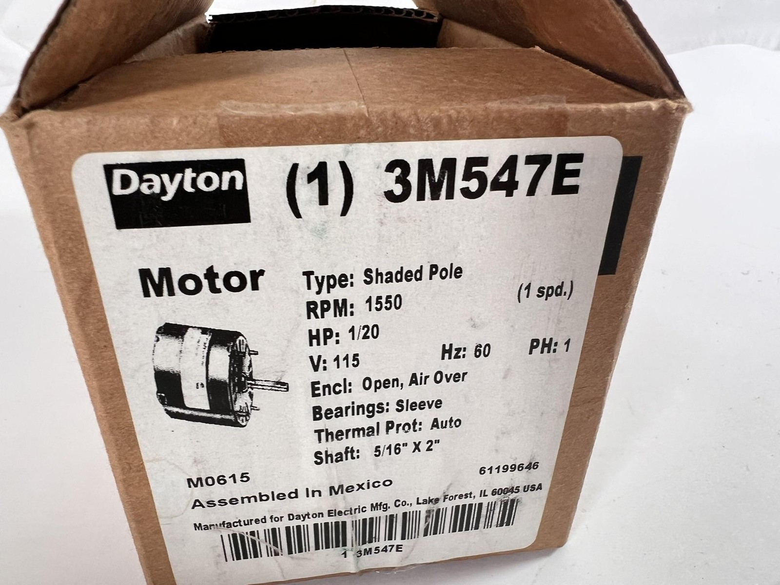 Dayton 3M547E Shaded Pole Blower Motor 1/20 HP 1550 RPM 115V 1PH Sleeve Bearing
