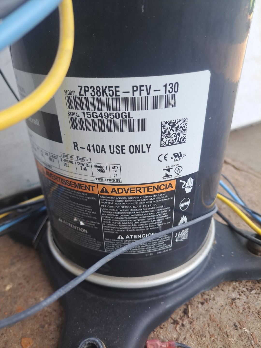 COPELAND Scroll ZP38K5E-PFV-130 37,800 BTU 230V 1PH 60HZ R-410A only (Loc: