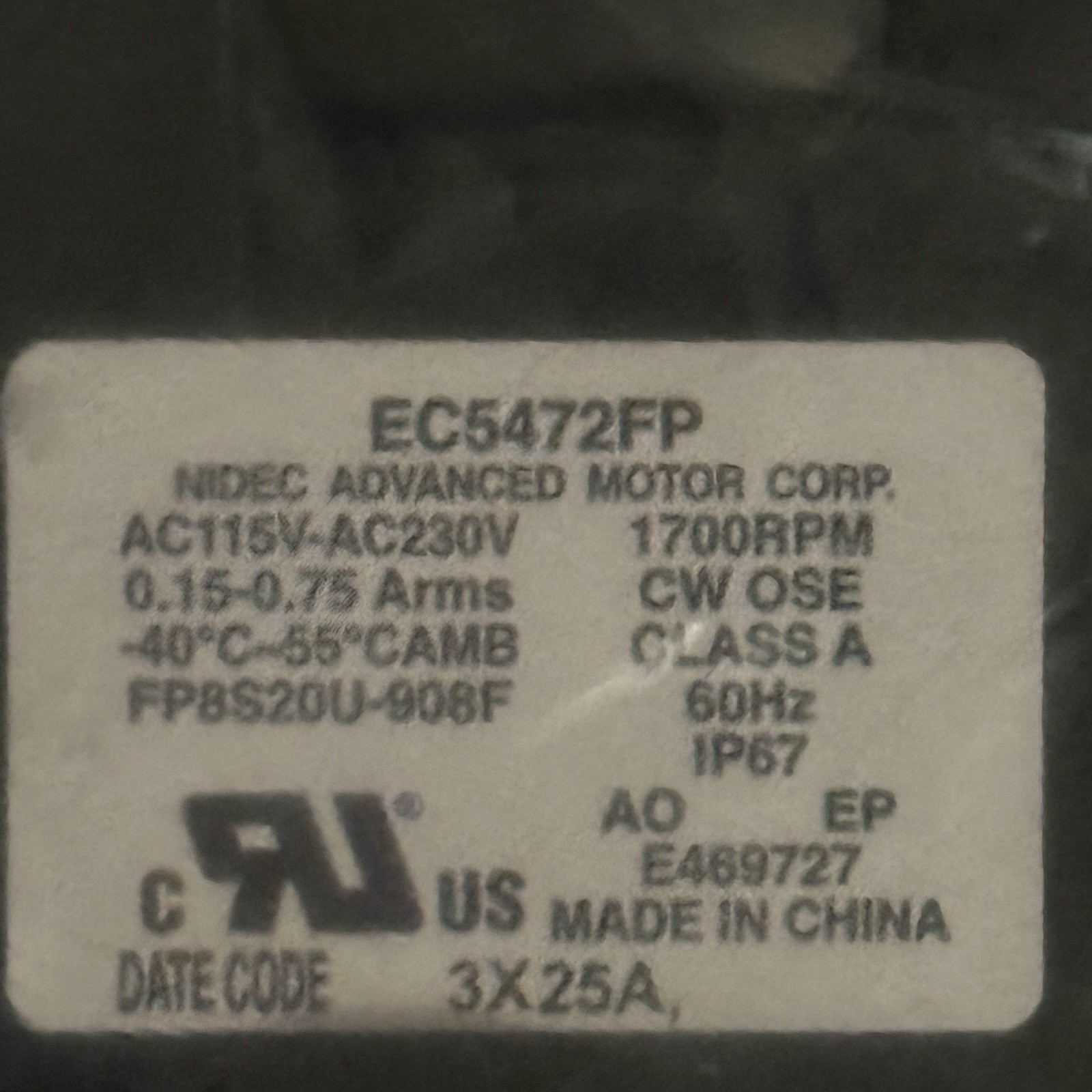 Rescue EC5472FP 58mm ECM Fan Assembly, 360 CFM, 115-230V