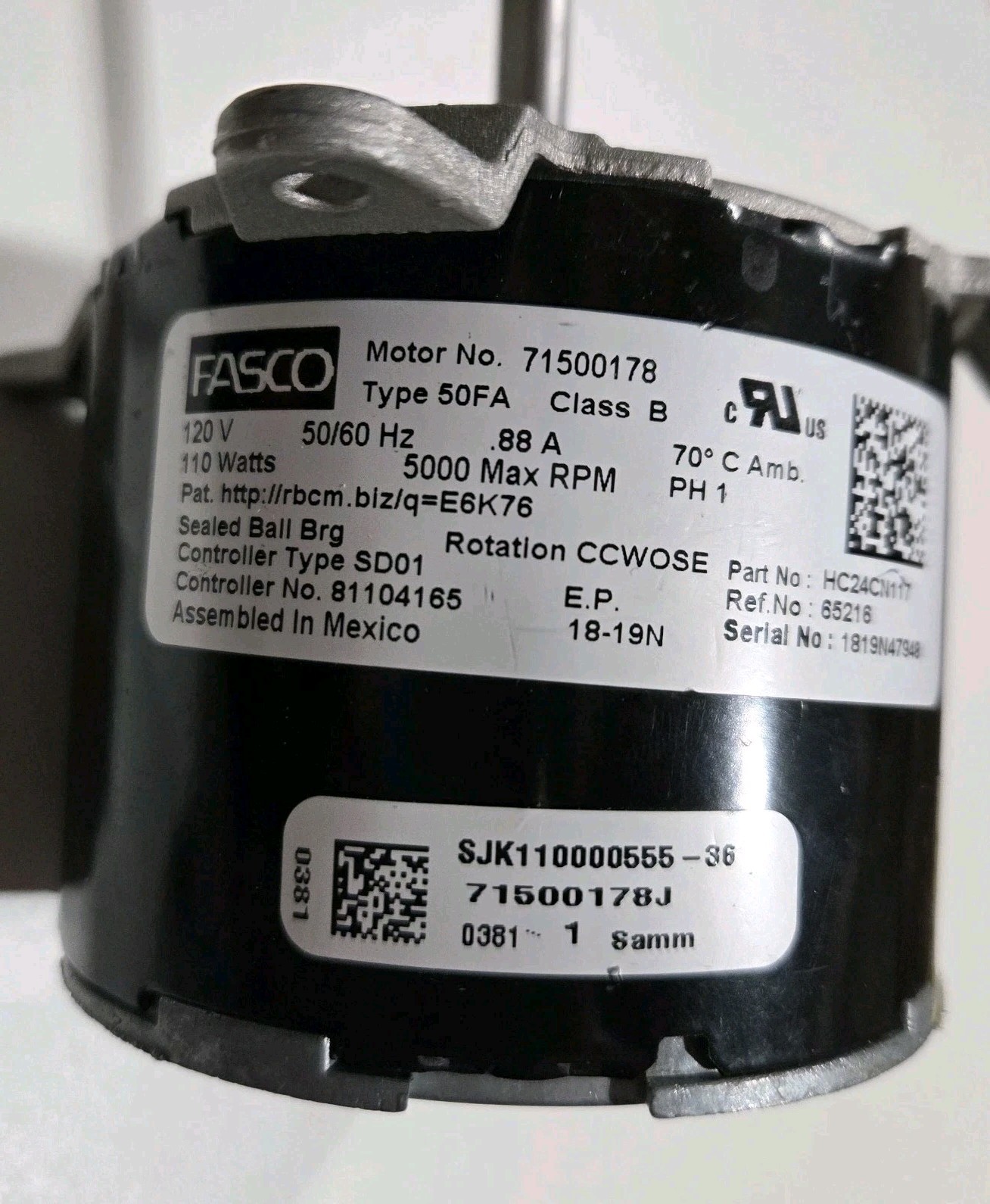 71500178 HC24CN117 81104165 inducer motor not tested sold as is