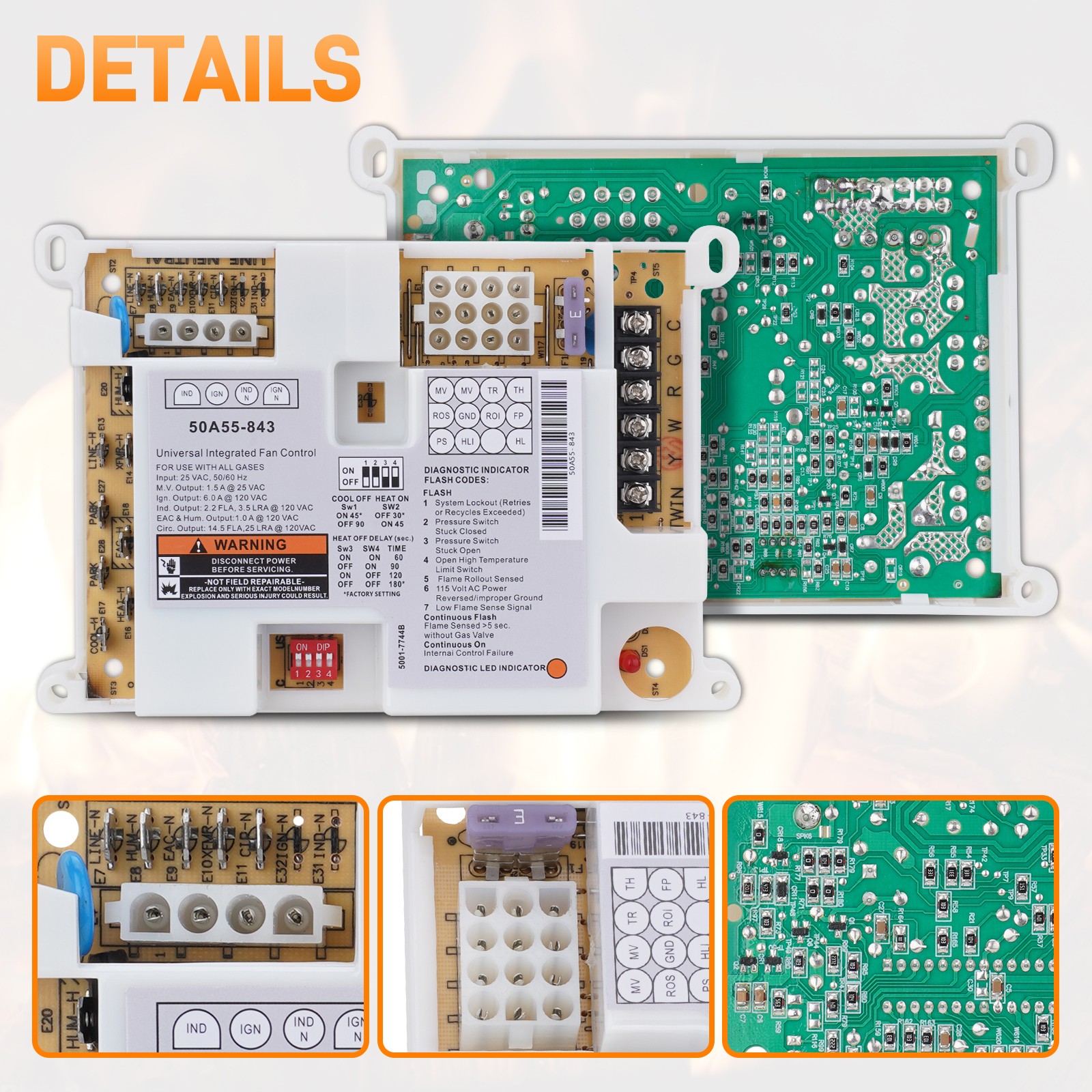 50A55-843 Integrated Furnace Control Board For White Rodgers Silicon Carbide