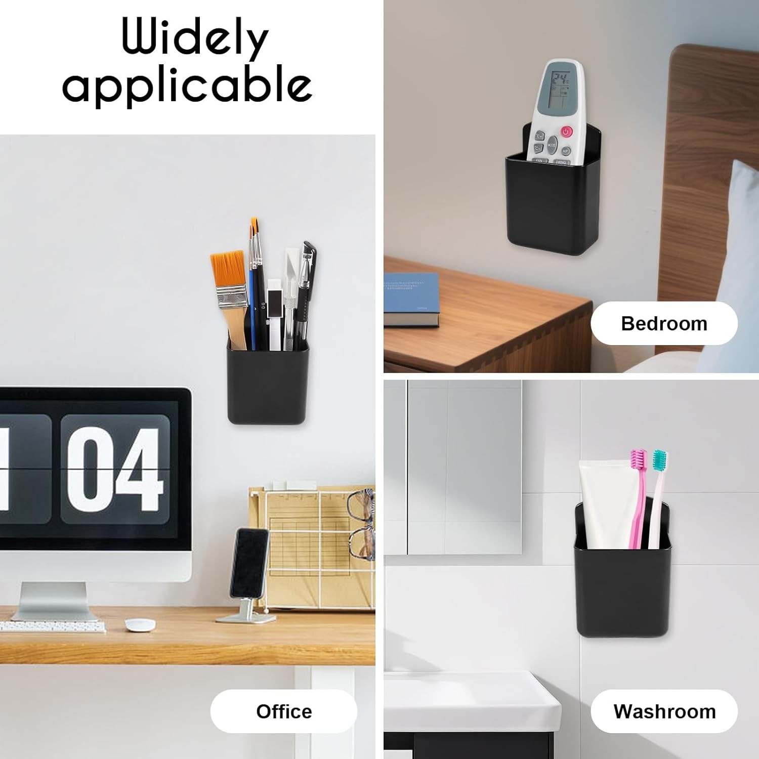 2 Pack Black Remote Control Holder, Self adhesive Wall Mount Storage