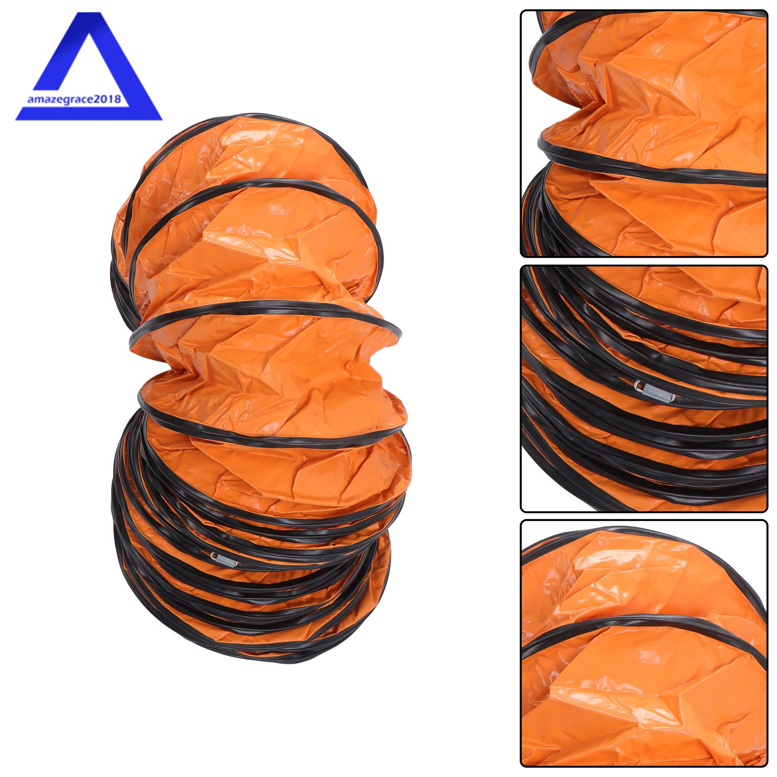 PVC Flexible Duct Hose for Ventilator Blower Fan w/ Rope & D-Ring 12″ × 32FT