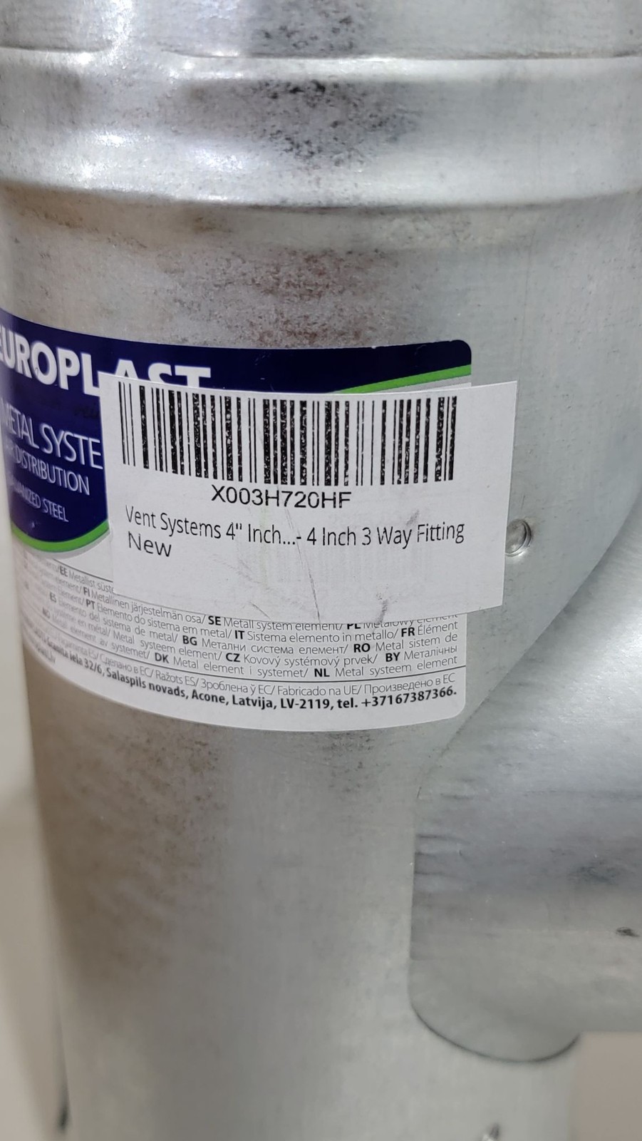Europlast Duct Tee 4 Inch Galvanized Steel 3-Way Vent Fitting HVAC Round New