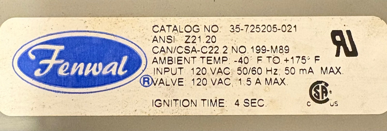 Fenwal 35-725205-021 Ignition Module 120V w/ 4 Second Ignition Time