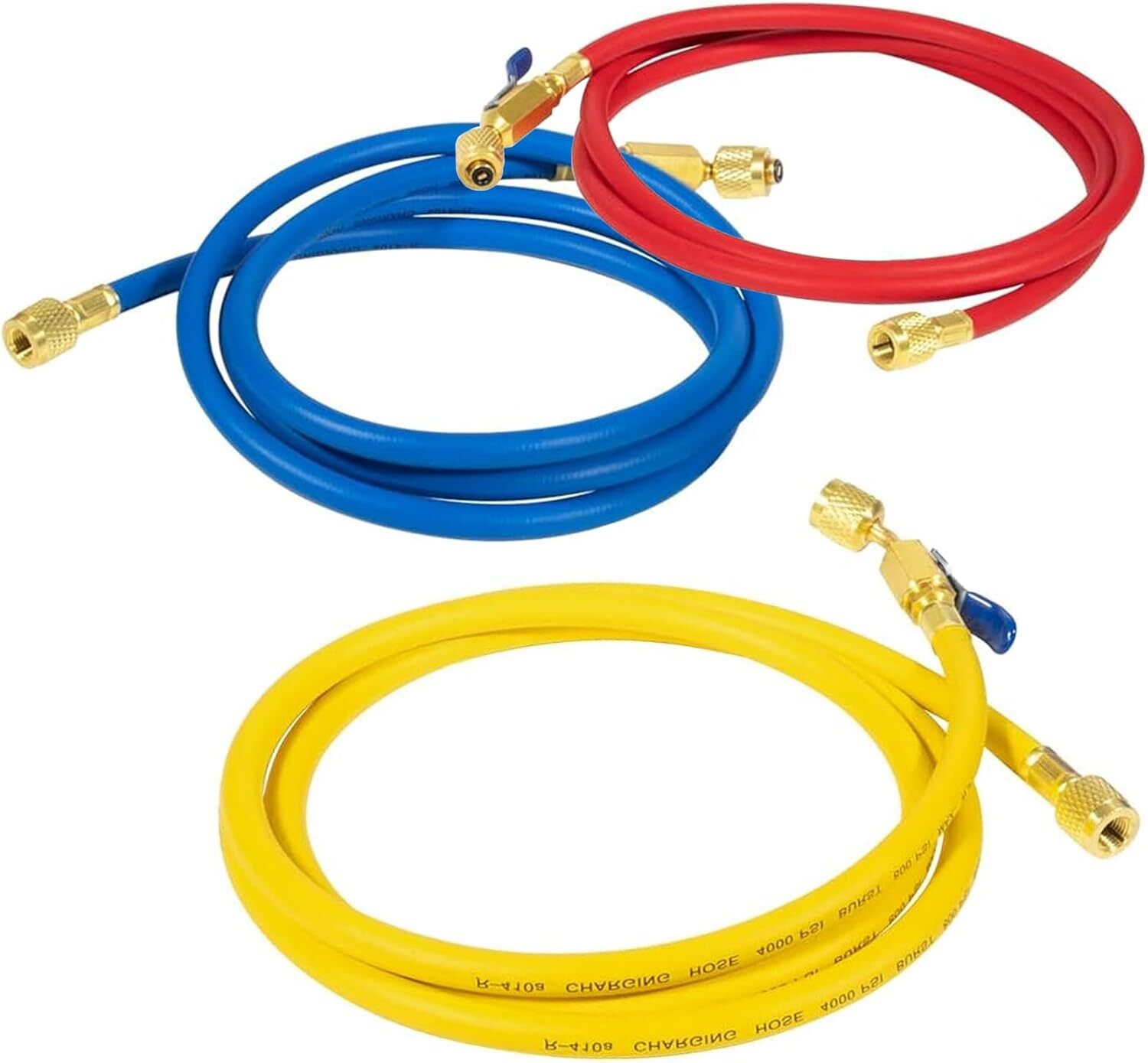 3Pack 29986 Plus II 1/4″ Red Blue Yellow Charging Hose Compact Ball Valve 72″