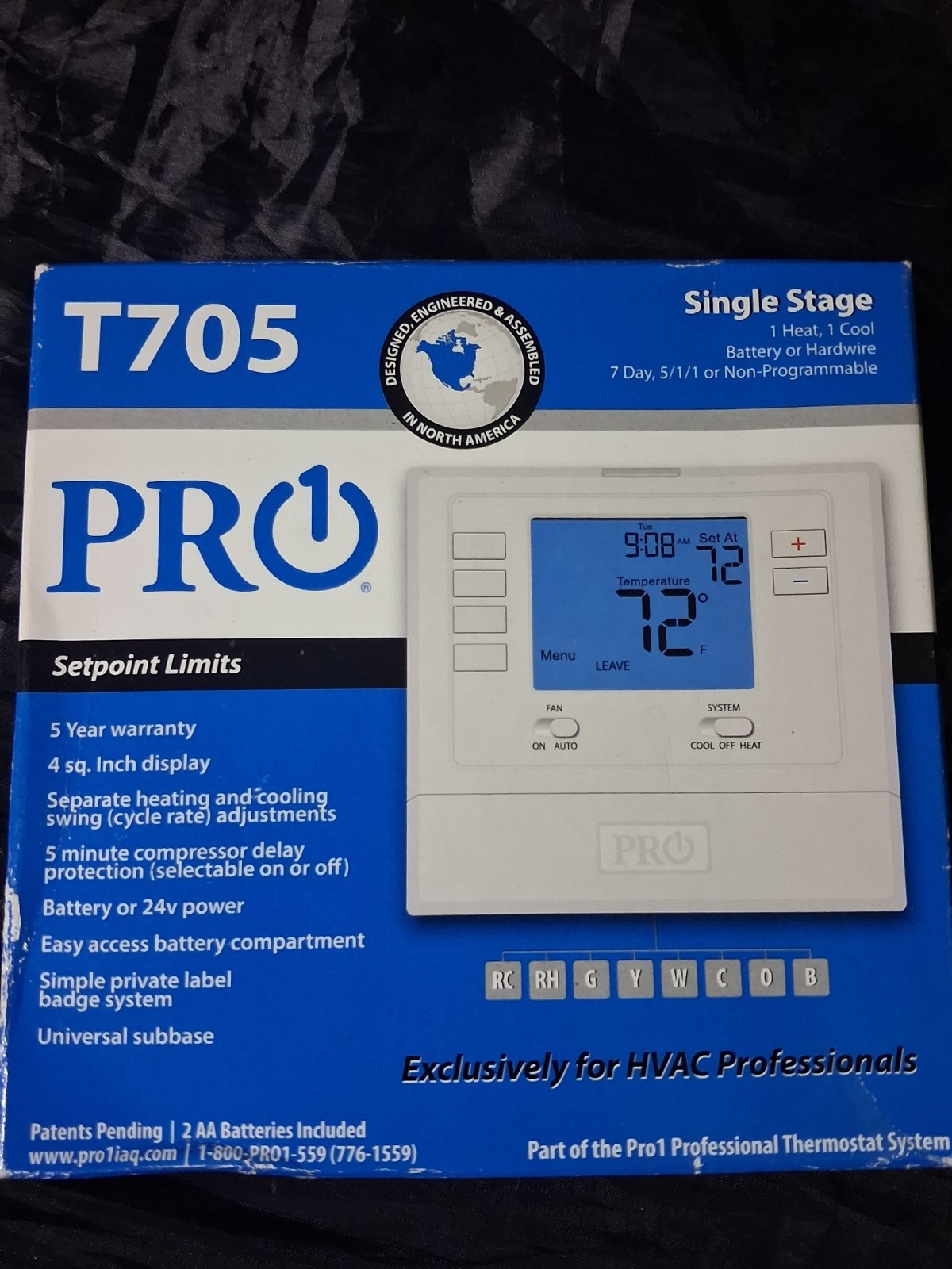 PRO1 T705 1 Heat/1 Cool Programmable Thermostat 7-Day/5-1-1 Digital C-Wire