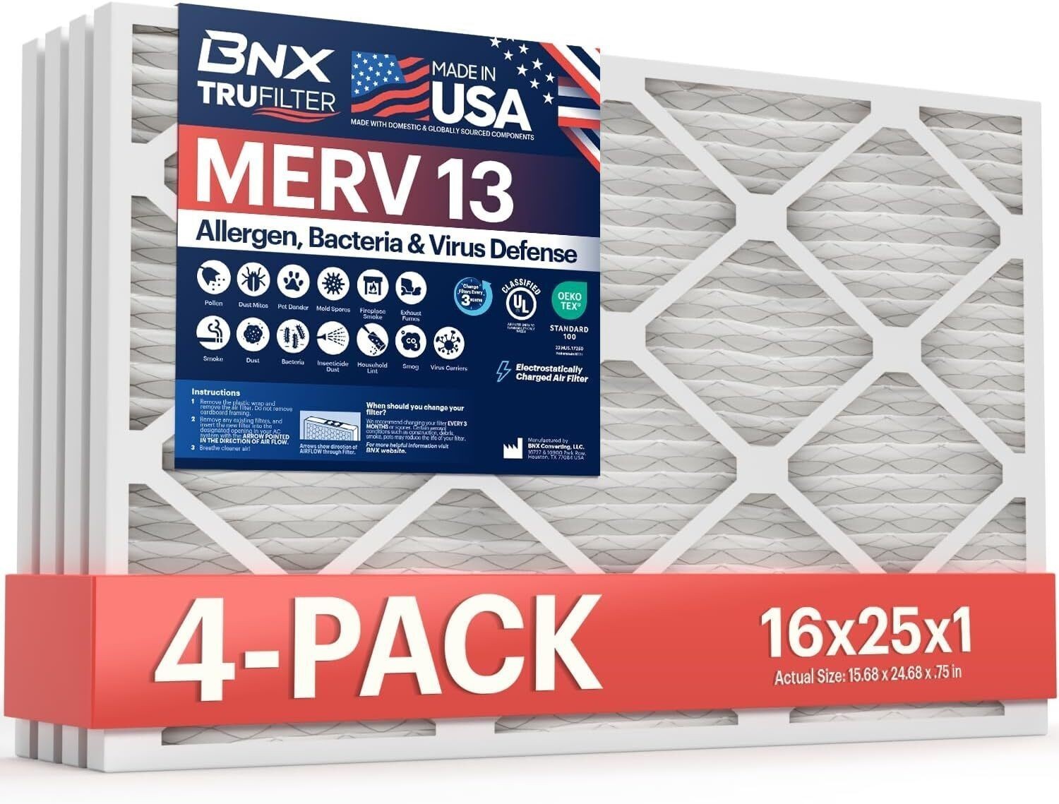 16x25x1 Air Filter Electrostatic Pleated Air Conditioner HVAC AC Furnace Filters