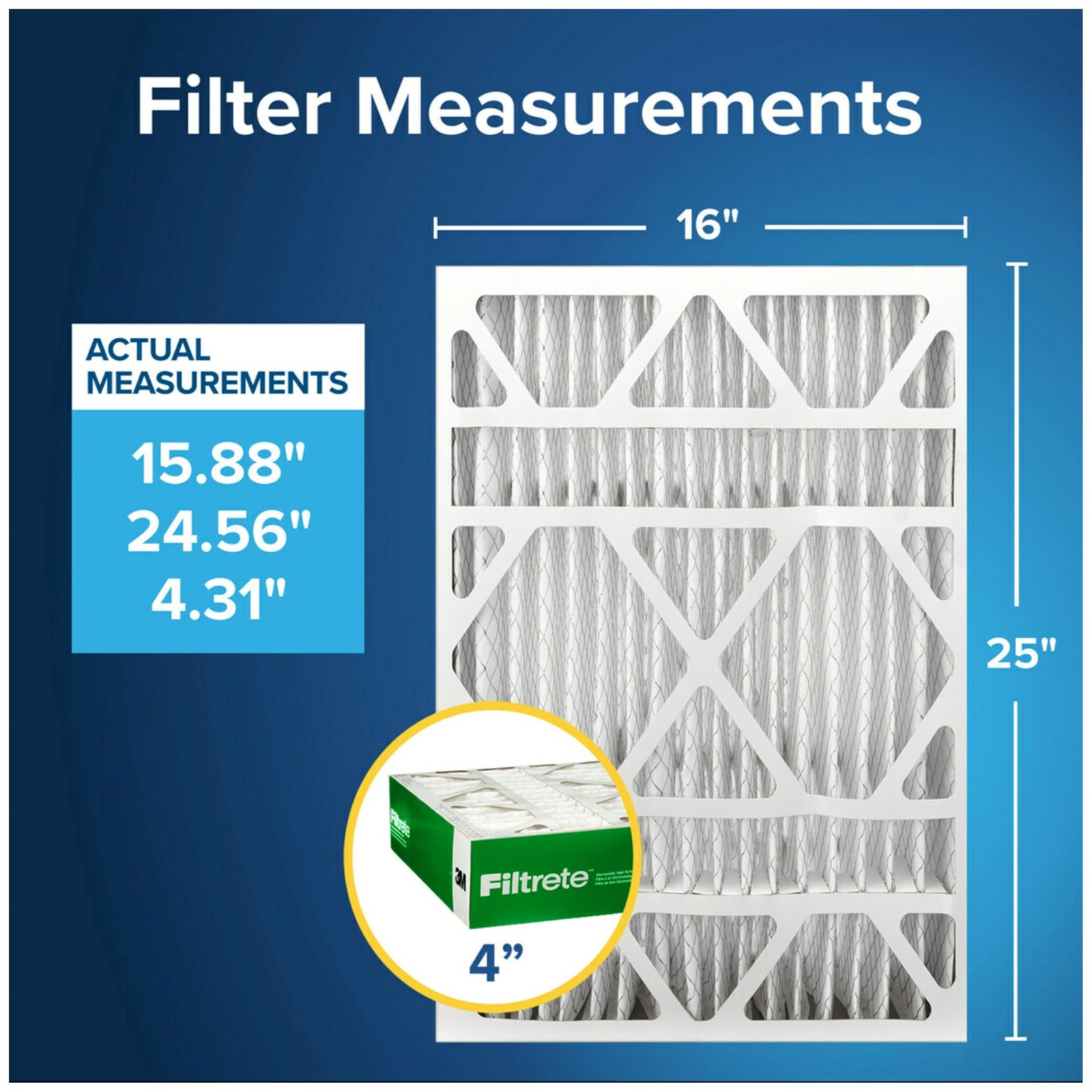 Filtrete 16x25x4 AC Furnace Air Filter, MPR 700, MERV 8, Fits 16x25x4, White