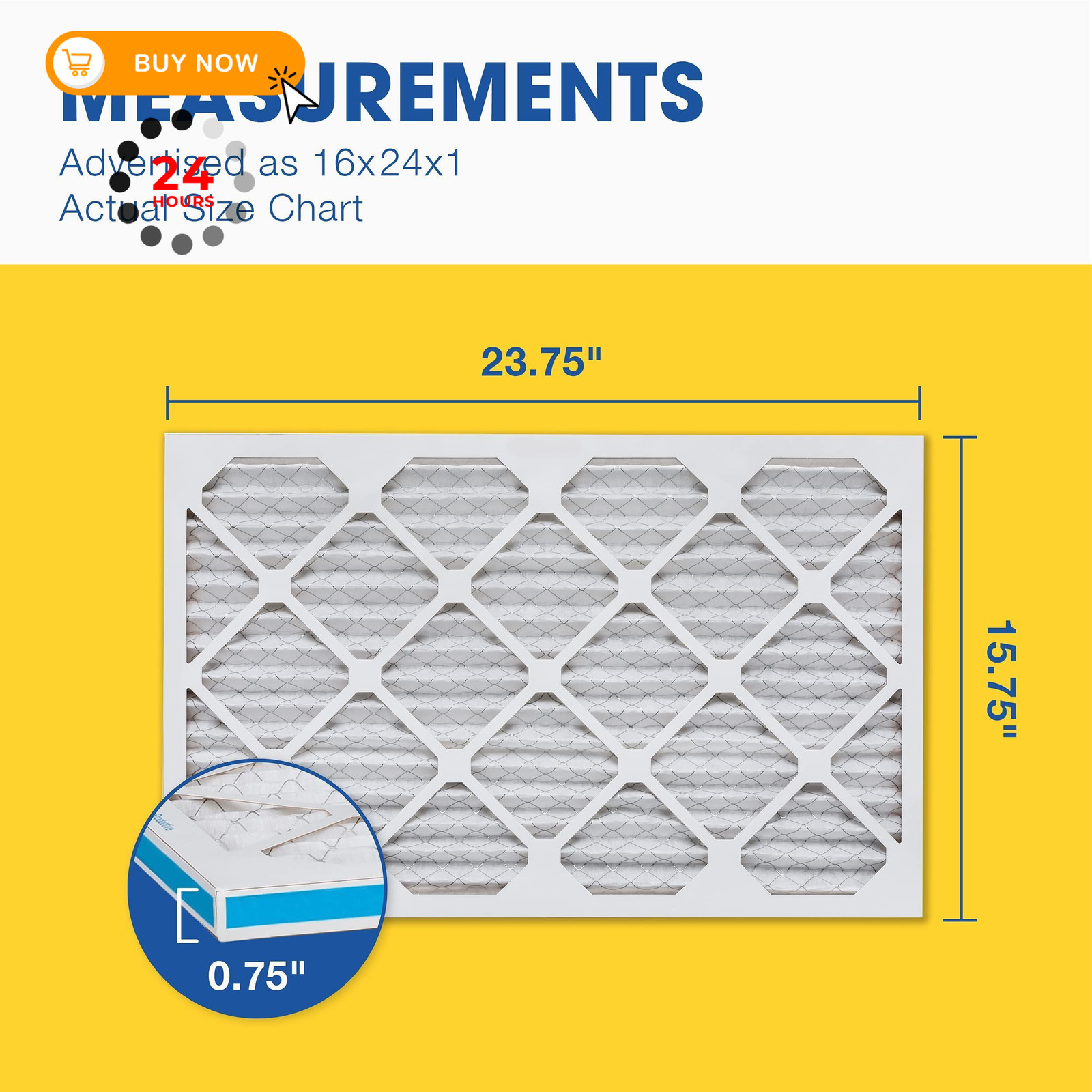Aerostar 16x24x1 MERV 8 Air Filter, 6 Count, ACTUAL SIZE (15.75 6 PACK, White