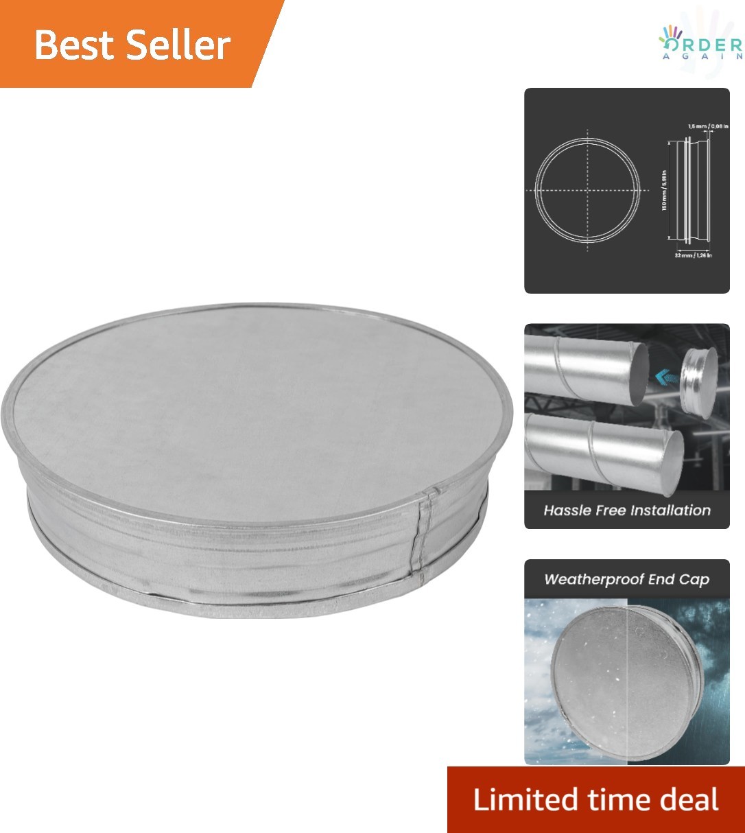 6 Inch Metal Vent Cap Galvanized Steel Duct Cover for Indoor Outdoor Use