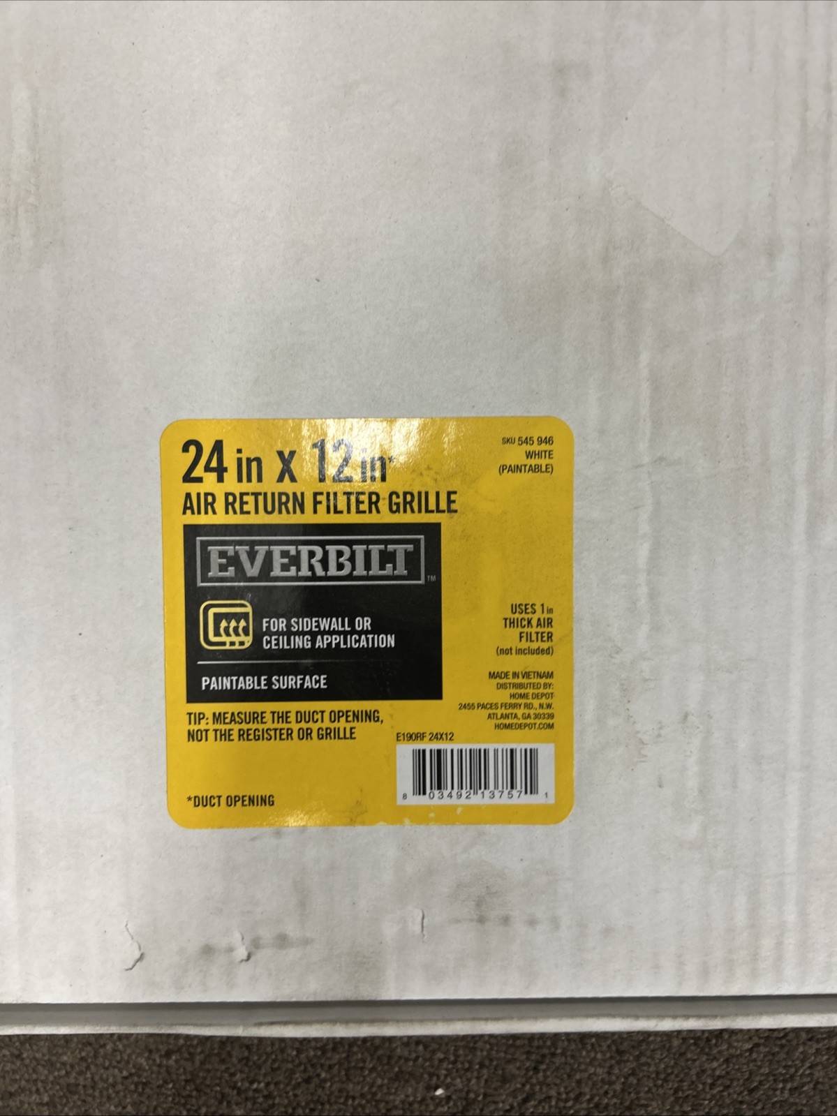 Everbilt 24 in. x 12 in. Steel Return Air Filter Grille in White for Sidewall