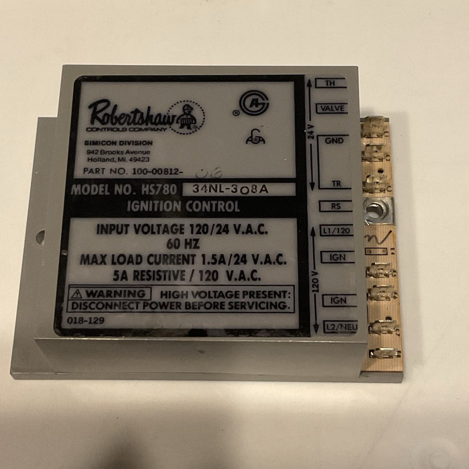 Robertshaw HS780 34NL-308A Ignition Control Module 100-00812-06