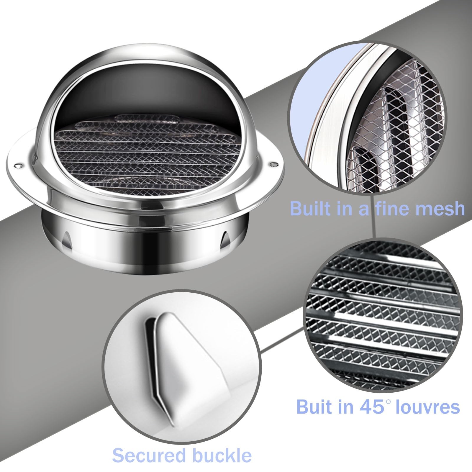 4 Inch Dryer Vent Cover Metal Stainless Steel Round Wall 4 inch, Silver