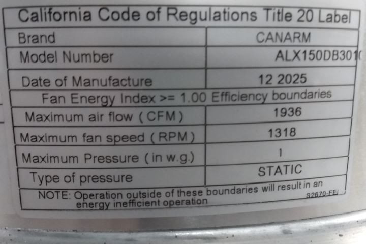 Canarm ALX150DB30100P 13-1/2 In Wheel Dia Centrifugal Downblast Roof Exhaust Fan