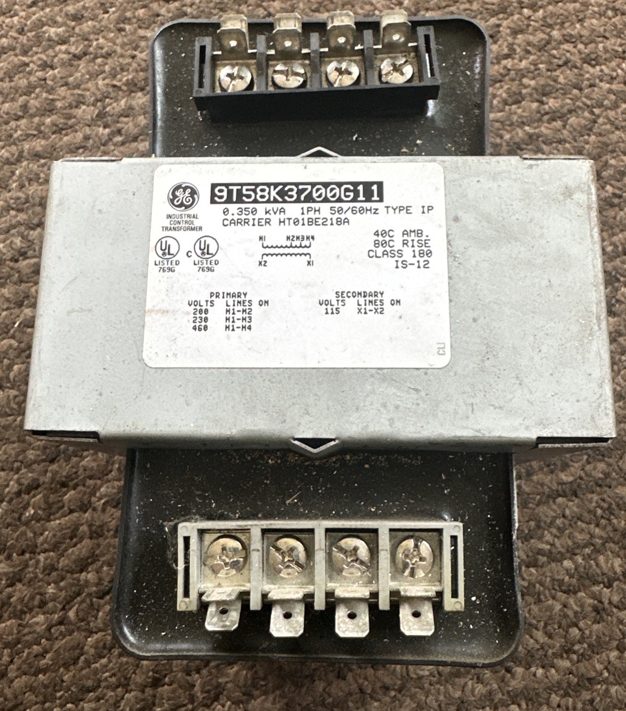Carrier HT01BE218A Voltage Transformer 0.350 KVA 1PH GE 9T58K3700G11