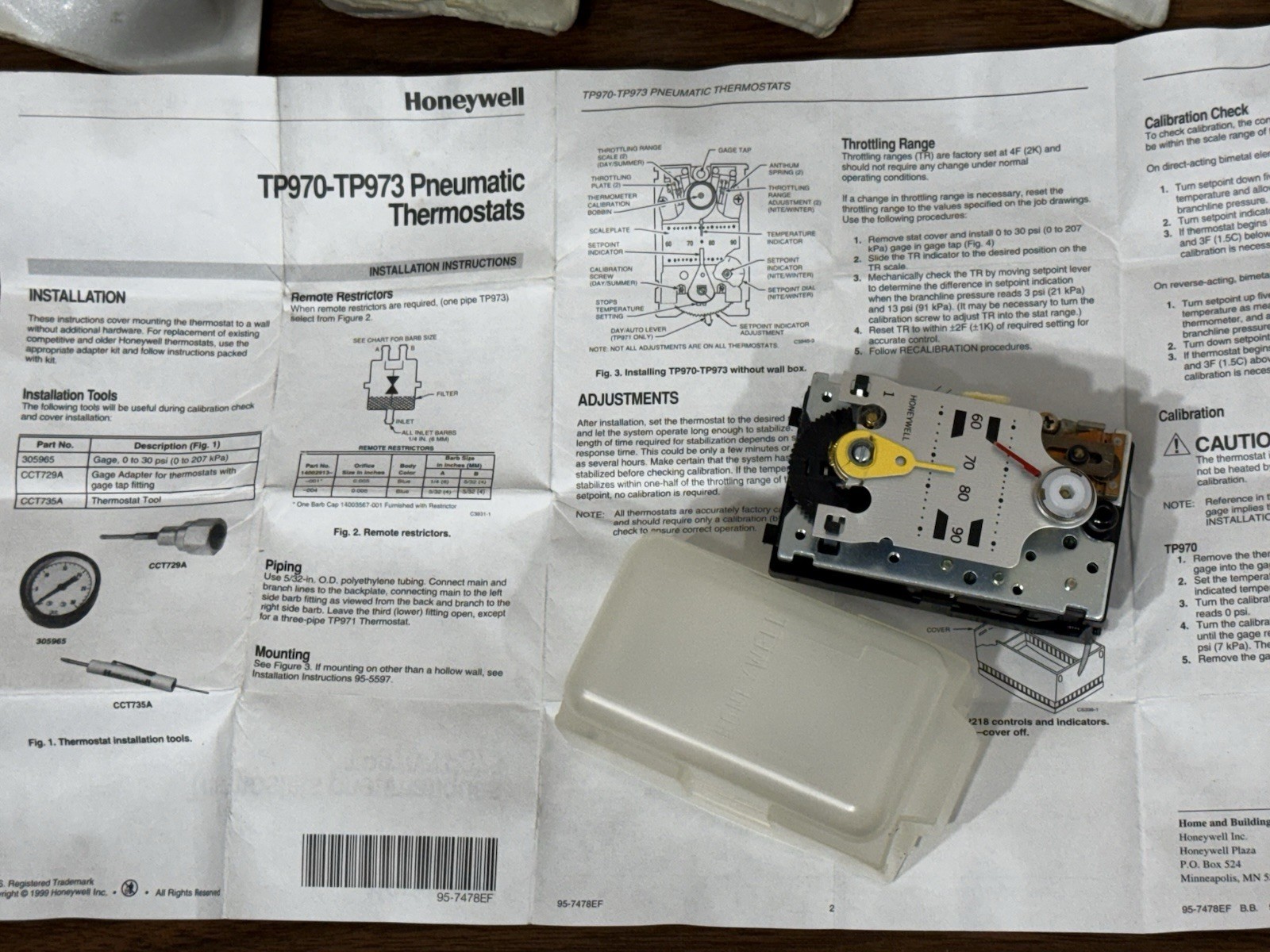 (ONE) 1- Honeywell TP970A 2004 4 Pneumatic Thermostat Direct Acting Analog – NEW