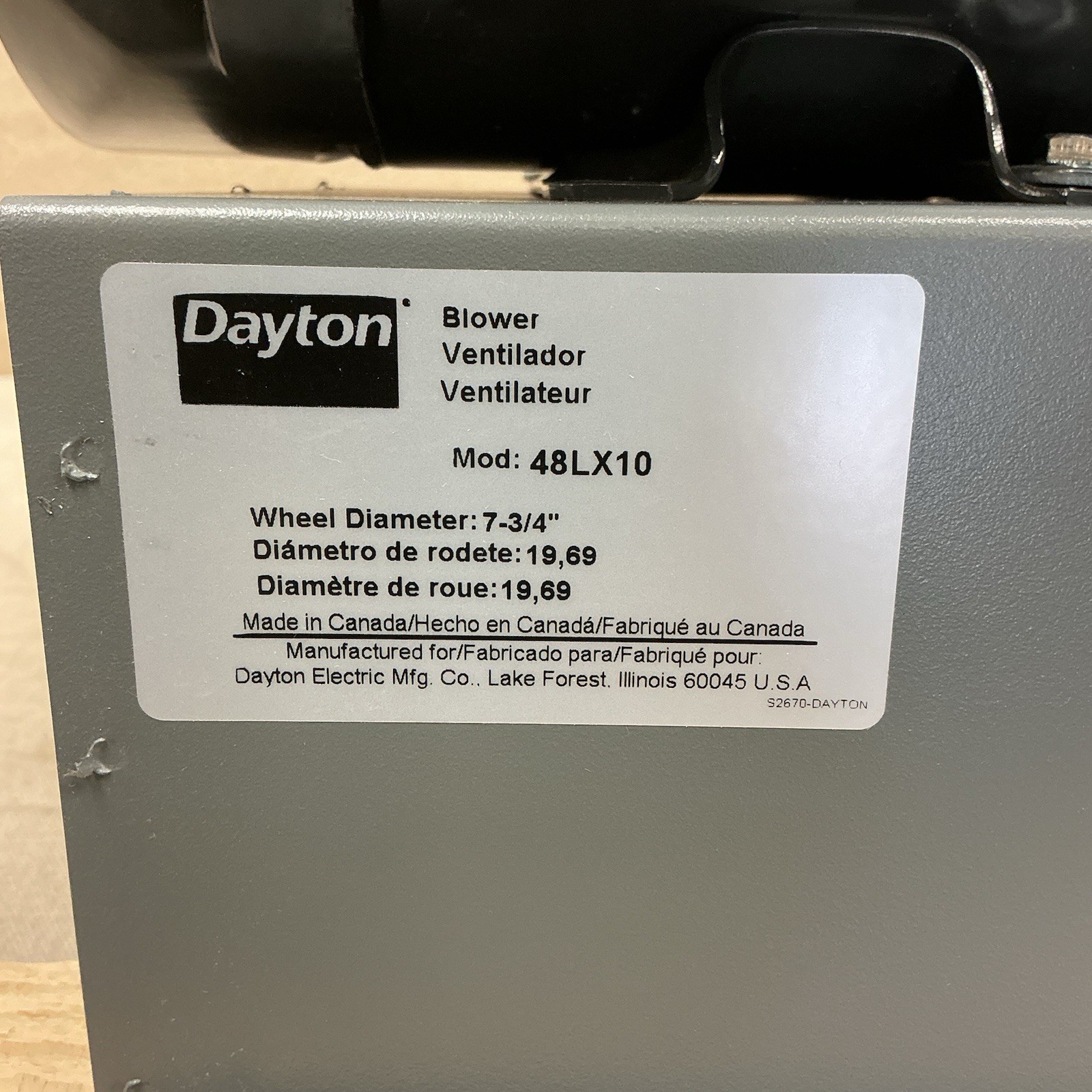 DAYTON 48LX10 High Pressure Blower 7 3/4″ Wheel 70cfm 1/3hp