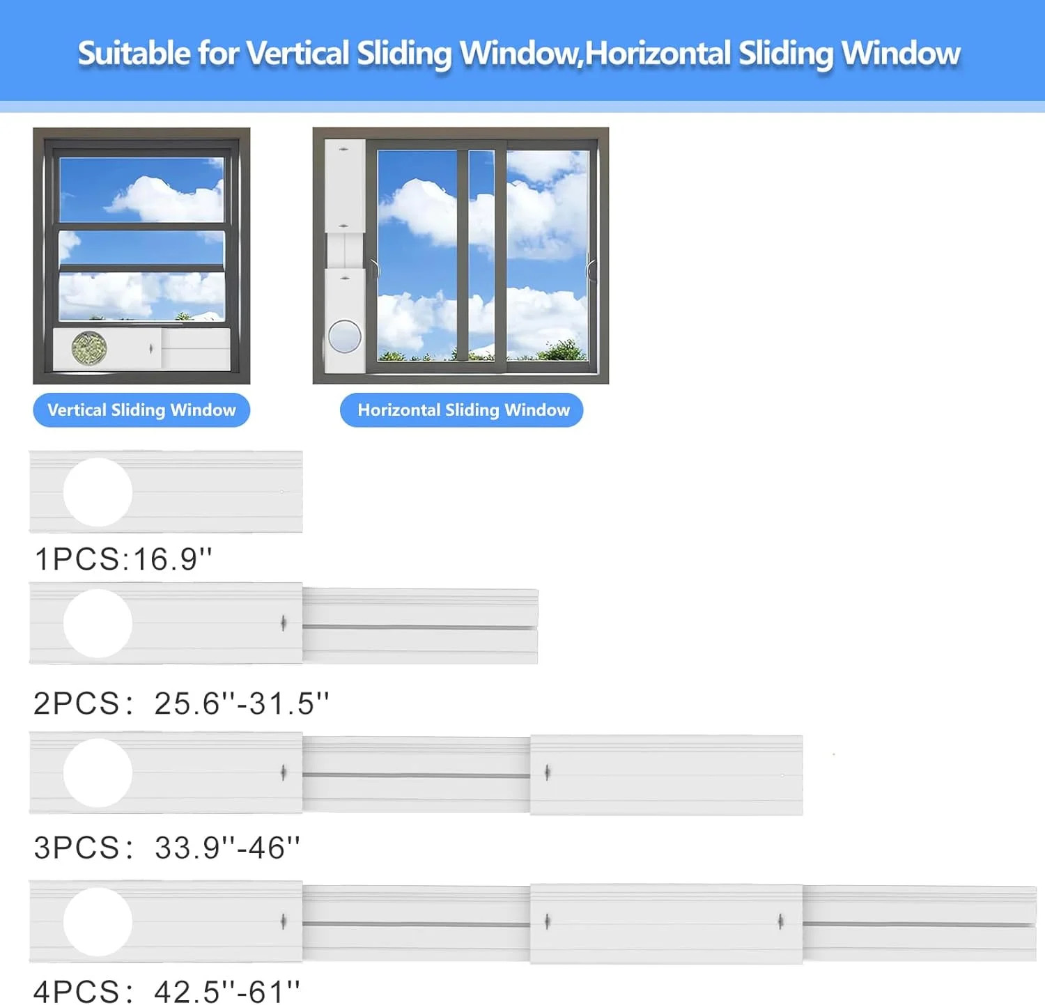 Portable AC Window Vent Kit with 5.9″ Exhaust Hose, Adjustable PVC Window Seal P