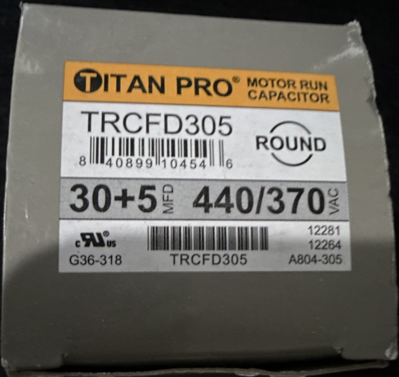 Titan Pro Motor Run Capacitor TRCFD305 30+5 MFD 440/370 VAC Round
