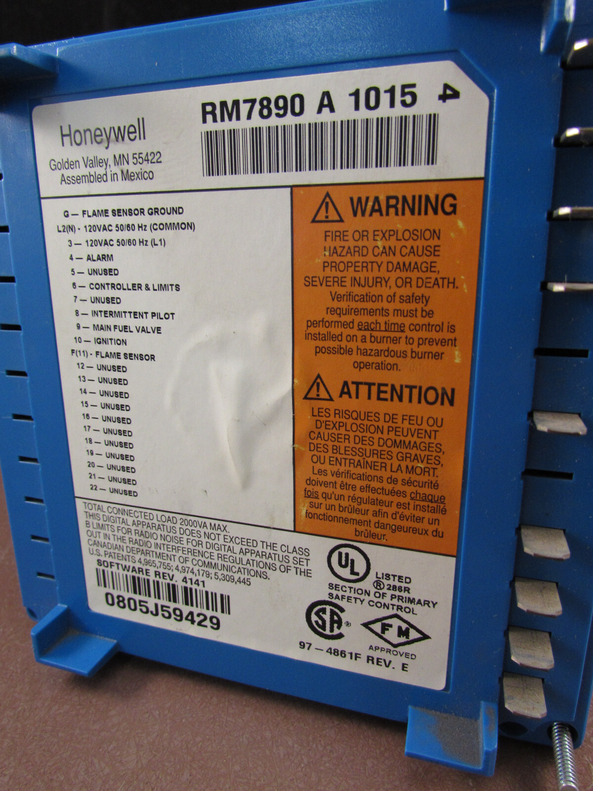 Honeywell RM7890A1015 Burner Controller