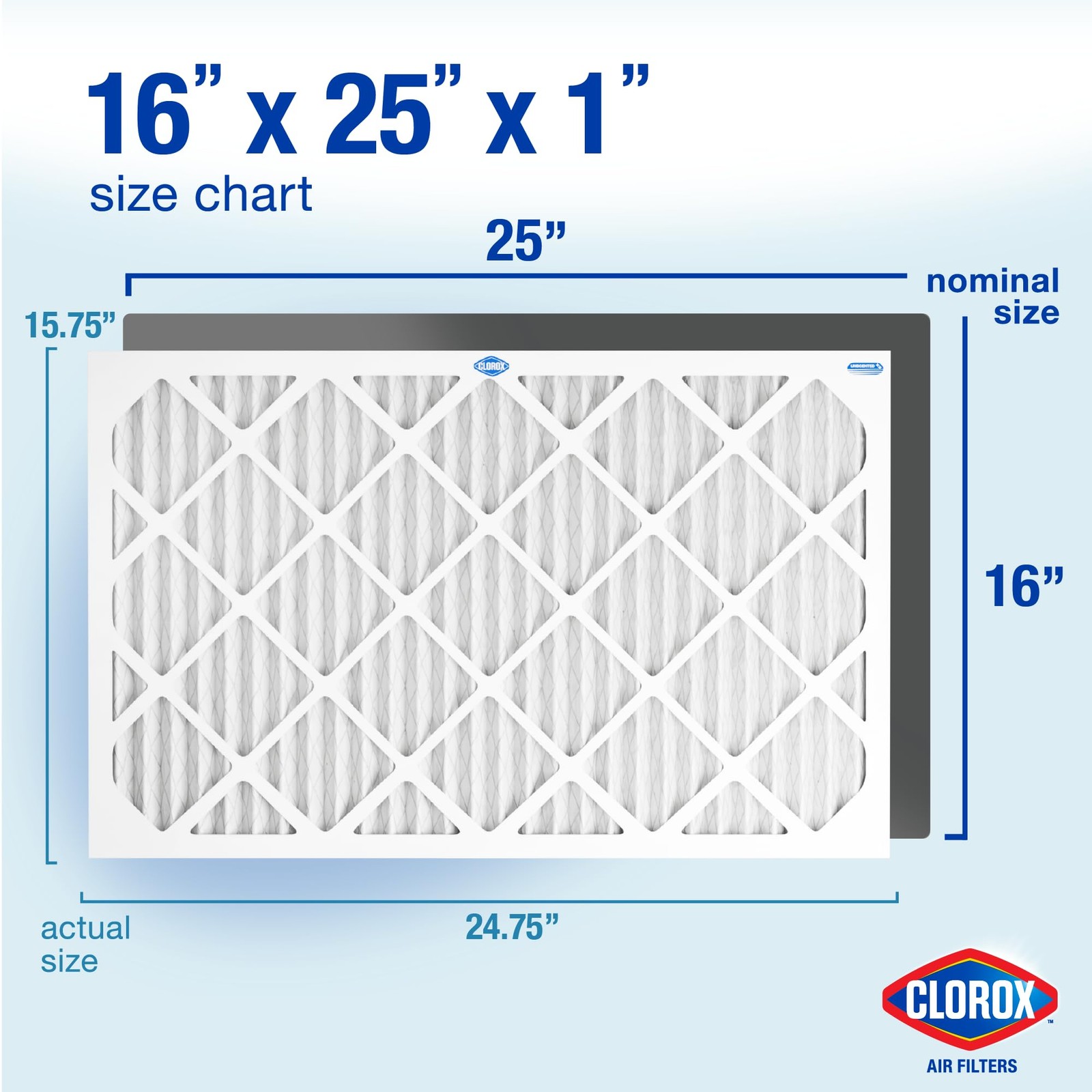 Clorox 16x25x1 Air Filter, MERV 13 Pleated HVAC AC Furnace Filters, MPR…