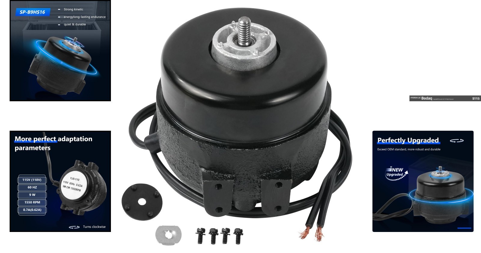 Versatile 9W 115V Condenser Fan Motor – Lightweight Alloy Steel, 1550 RPM Power