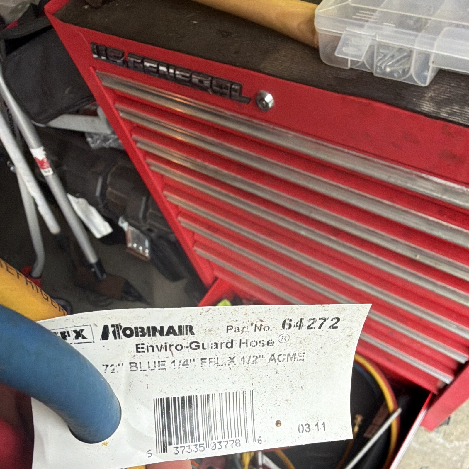 Robinair Enviro-Guard R-134a 3 HVAC Hoses 72in 1/4in 500psi Red/Blue/Yellow
