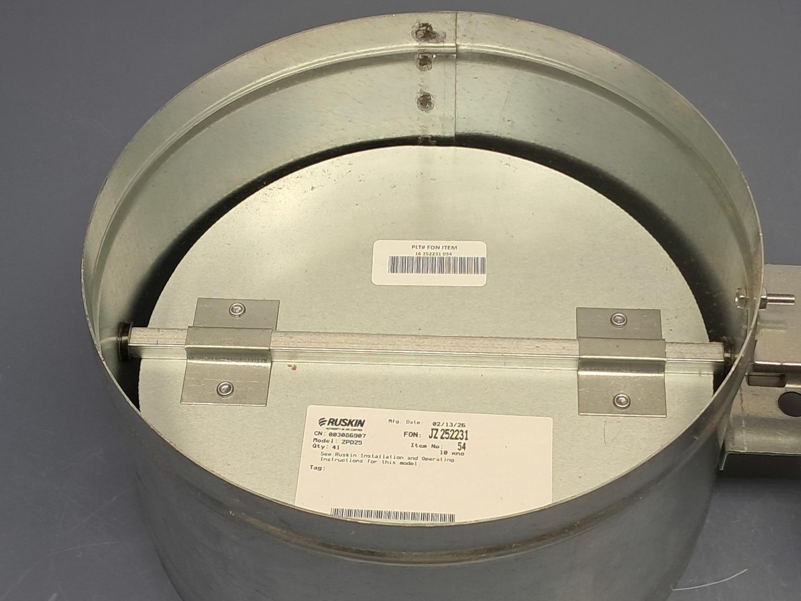 Ruskin – ZPD25 – 10″ Zone Pulse Fire Damper True Round w/Cable – NEW