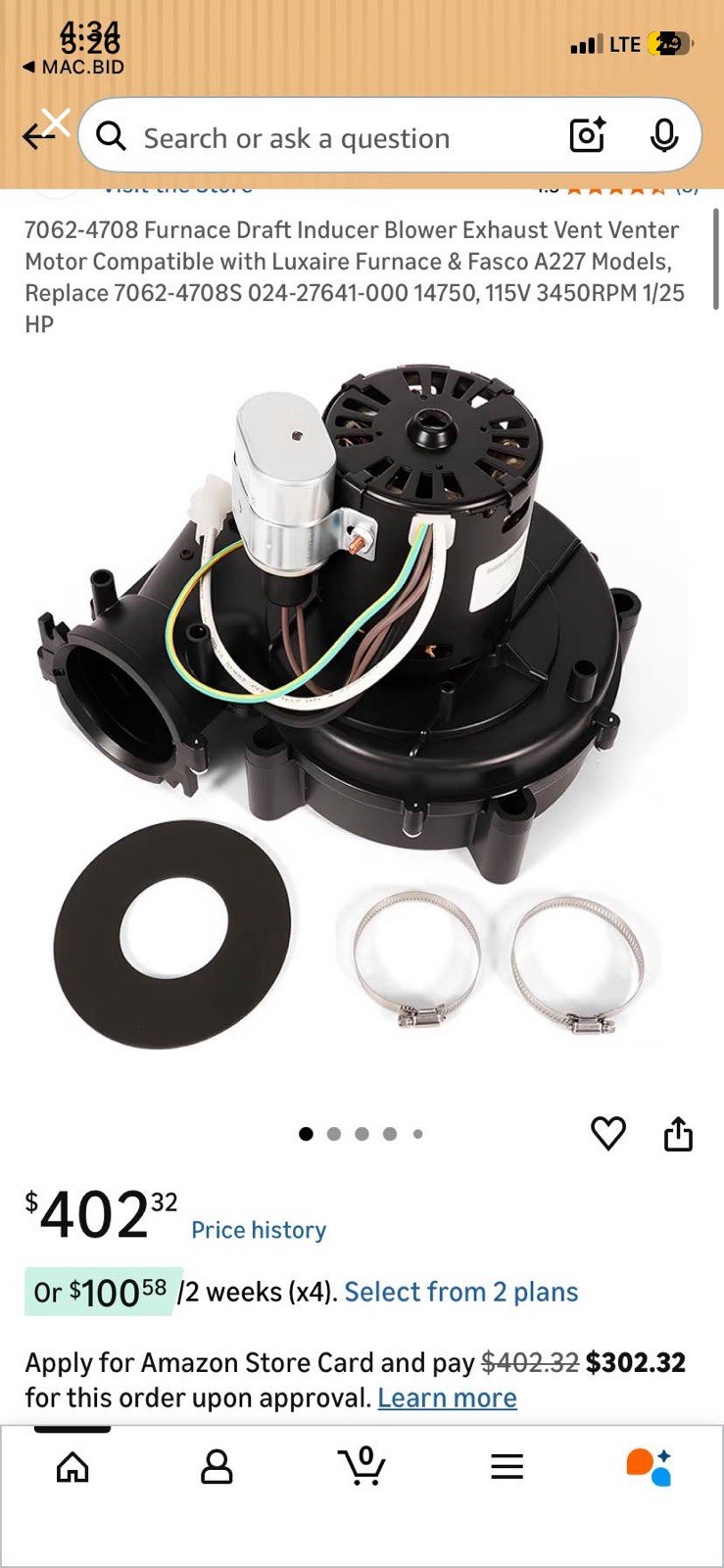 7062-4708 Draft Inducer Blower 115VAC 0.70A for York/Coleman/Luxaire
