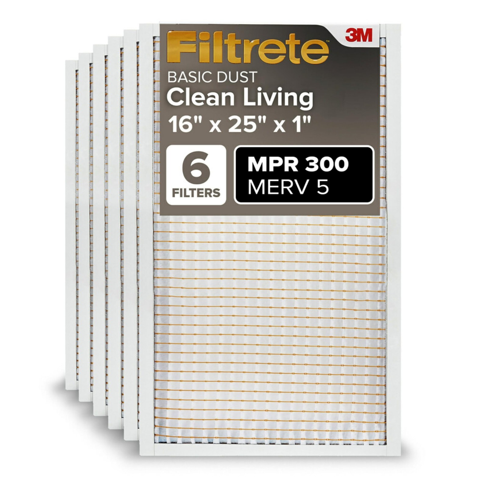 Filtrete 16x25x1 Air Filter MERV 5, 6-Pack AC Furnace HVAC 16x25x1, White