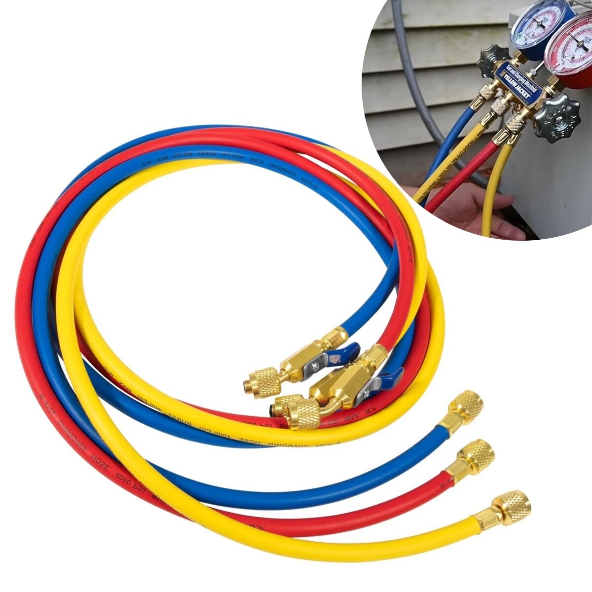 29986 Plus II 72″ Hose 1/4″ Compact Ball Valve End Refrigerant Charging Hose Set
