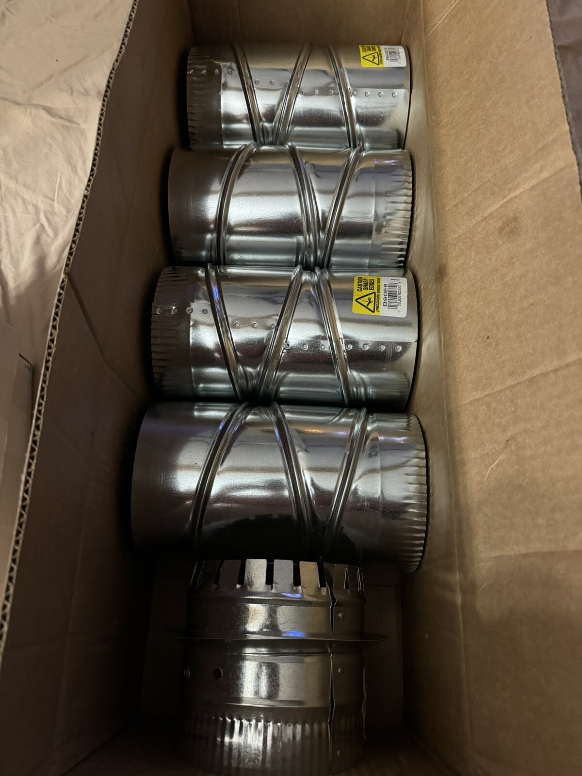 (Box Of 4). 6 Inch 90 Degree Round Adjustable HVAC Elbow Galvanized. Take Off.
