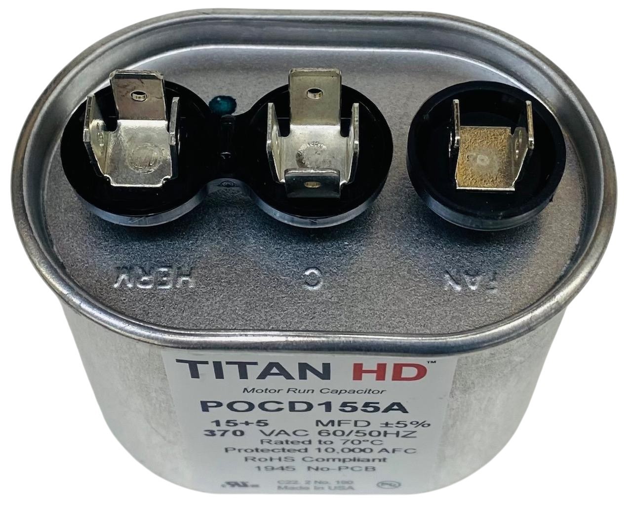 Packard Dual Run Capacitor | Oval | 15+5 MFD | 370 Volt | POCD155A | Made in USA